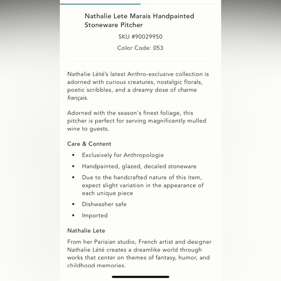 Nathalie Lete Marais pitcher - Picture 8 of 10